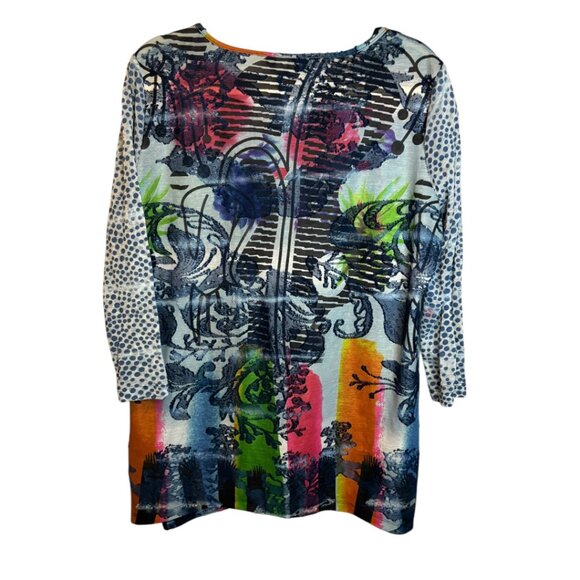 Ali Miles Blouse Women's Large Abstract Floral Dots Lightweight Sheer - Picture 3 of 5